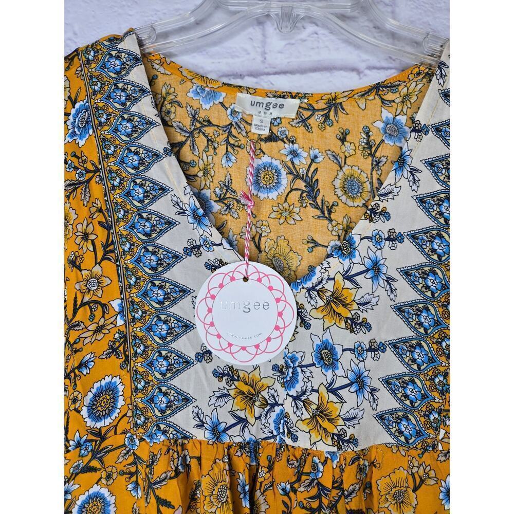 Umgee Dress Womens Small Yellow Floral Boho Hippie Garden Party Colorful - Picture 6 of 7
